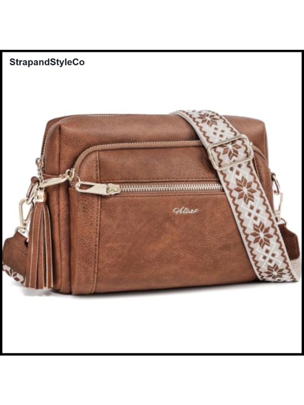 Vegan Leather Crossbody Bag Anti Theft Multi Zip Purse